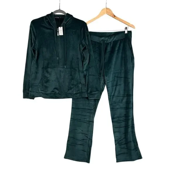 Royal Matrix 2 Piece Velour Tracksuit Women's Size M Green Full Zip Pull On Pant - Picture 1 of 9